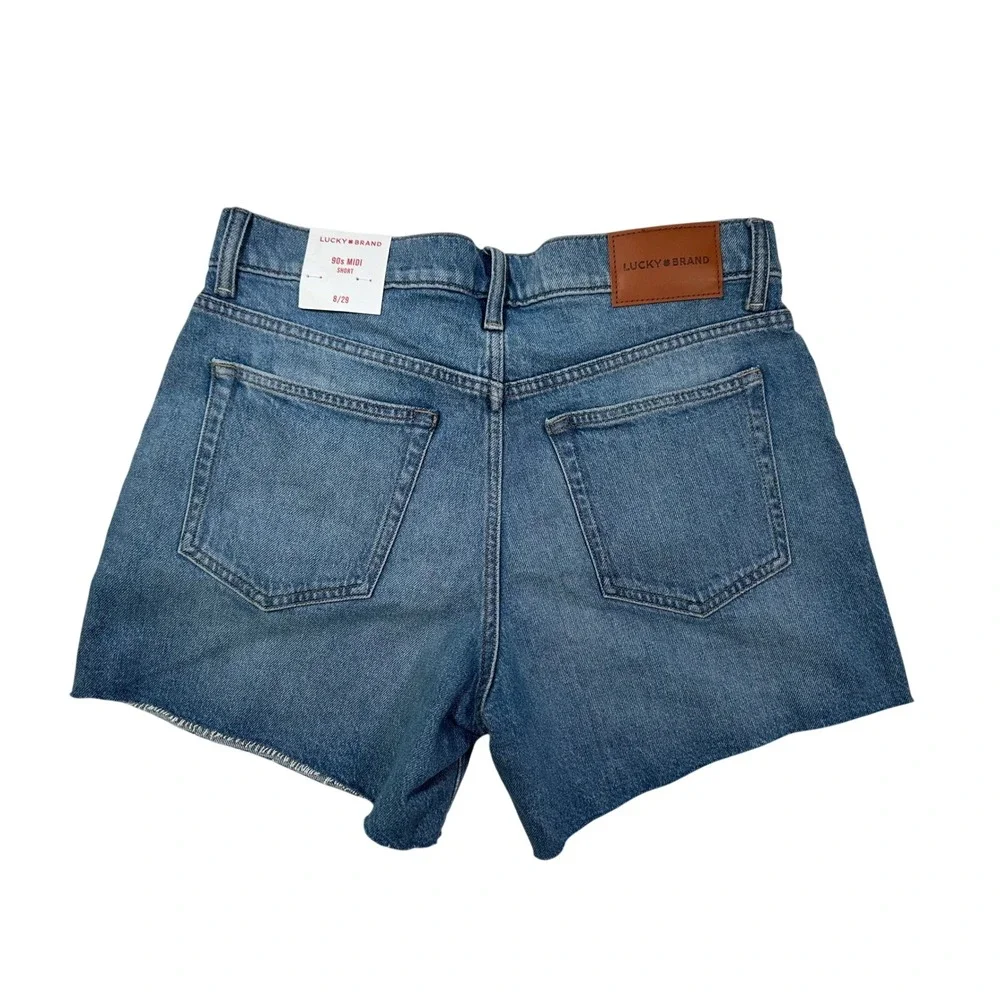 Lucky Brand Womens 90s Midi Denim Shorts Raw Hem Blue Jean size 8/29‎